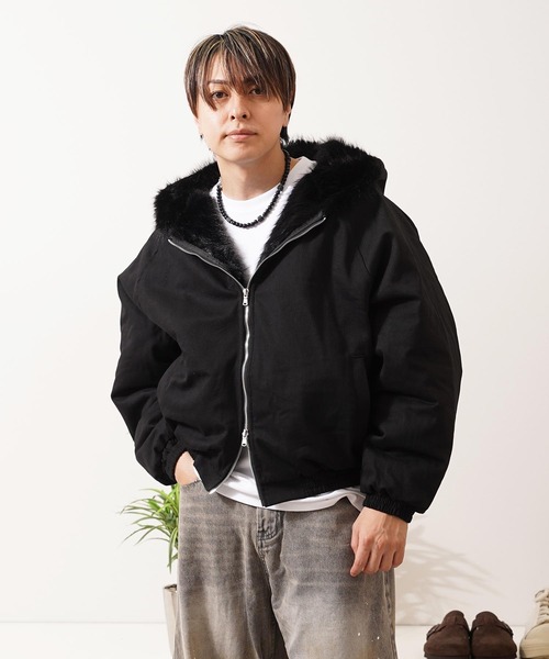 1111clothing(ワンフォークロージング)の「ファー使い クロップド フードブルゾン / Fur-Trimmed Cropped Hooded Blouson(ブルゾン・メンズ・ブラック/アイボリー/カモフラージュ・M/L)」の11枚目の写真
