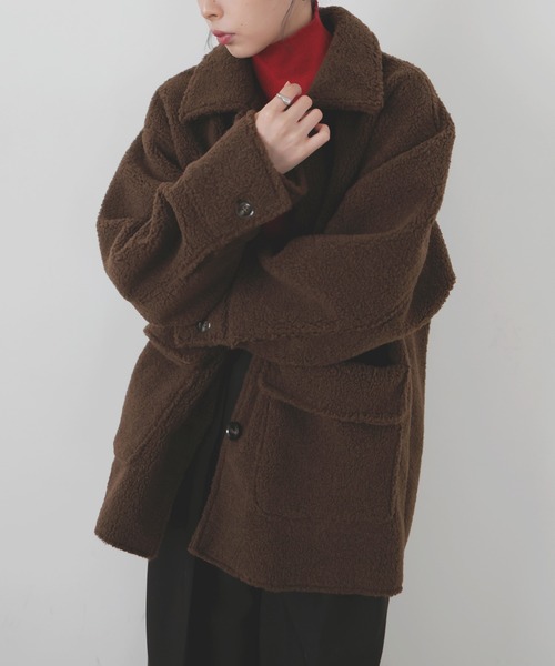 LIAN（リアン）の「ボアムートンステンカラーコート（ムートンコート・レディース・ブラウン/アイボリー/ブラック/チャコールグレー・FREE）」の5枚目の写真