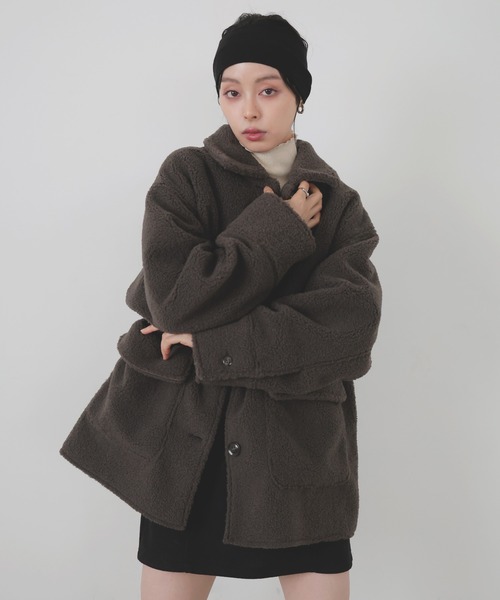 LIAN（リアン）の「ボアムートンステンカラーコート（ムートンコート・レディース・ブラウン/アイボリー/ブラック/チャコールグレー・FREE）」の13枚目の写真