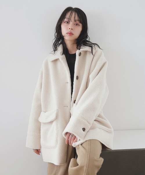 LIAN（リアン）の「ボアムートンステンカラーコート（ムートンコート・レディース・ブラウン/アイボリー/ブラック/チャコールグレー・FREE）」の17枚目の写真