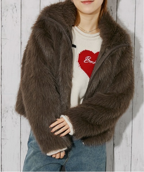 GORGE（ゴージ）の「《ふわつやシャギー質感》レディース フェイクファー ブルゾン あったかアウター 秋冬（ブルゾン・レディース・ブラウン/チャコール・F）」の2枚目の写真