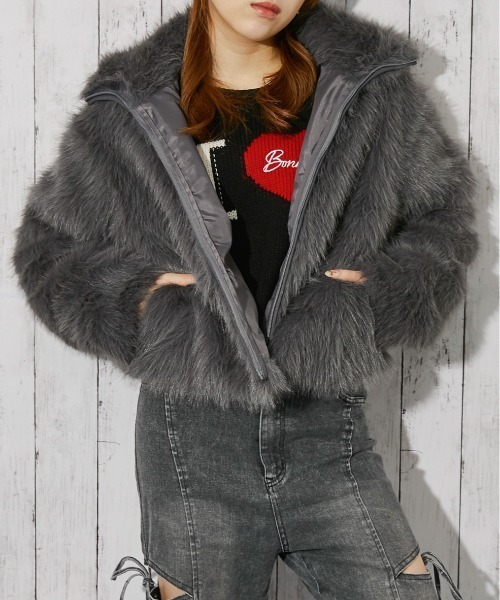 GORGE（ゴージ）の「《ふわつやシャギー質感》レディース フェイクファー ブルゾン あったかアウター 秋冬（ブルゾン・レディース・ブラウン/チャコール・F）」の7枚目の写真