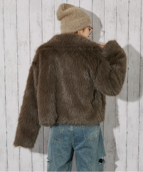GORGE（ゴージ）の「《ふわつやシャギー質感》レディース フェイクファー ブルゾン あったかアウター 秋冬（ブルゾン・レディース・ブラウン/チャコール・F）」の18枚目の写真
