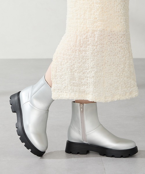 厚底 タンクソール ラウンド ショートブーツ /52409 厚手クッション