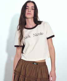 NICOLE PRINTING RINGER CROP TOP_CREAM BROWN