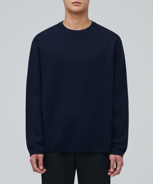 Minimal クルーネック ニット [navy] — минималистичный круглый вырез, Navy