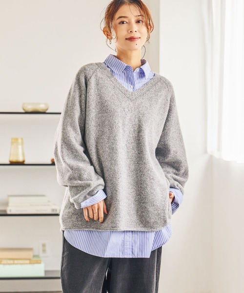 7ゲージウールミックスステッチVネックニット（ニット/セーター