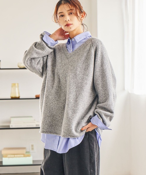MIXウールVネックニット ABAHOUSE（アバハウス） セーター ニット WOOL MIX ブークレーVネック