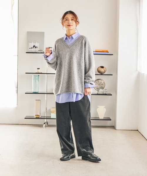 7ゲージウールミックスステッチVネックニット（ニット/セーター