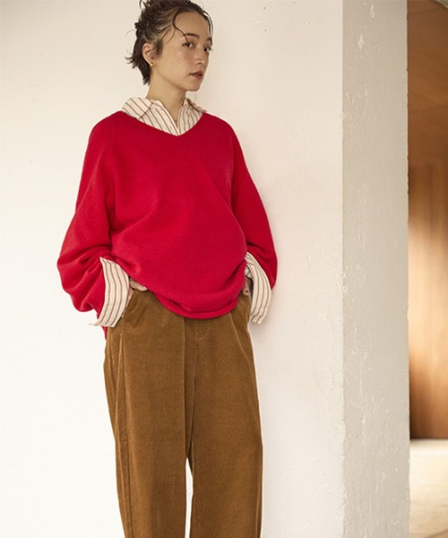 セール】7ゲージウールミックスステッチVネックニット（ニット