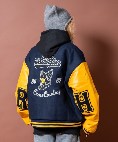 a.p.o.v. チェーンステッチ刺繍サガラワッペンウール＆合成皮革切替