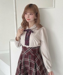 F i.n.t | チェックロゴリボンタイ付きブラウス/fint フィント(シャツ/ブラウス)