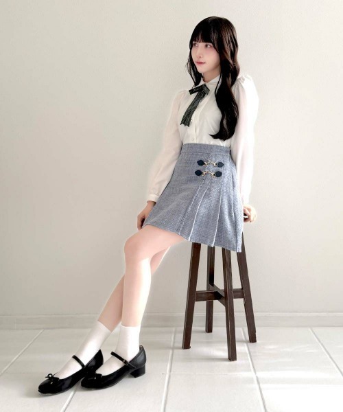 F i.n.t（フィント）の「チェックロゴリボンタイ付きブラウス（シャツ/ブラウス・レディース・ホワイト×グリーン/ライトベージュ・FREE）」の6枚目の写真