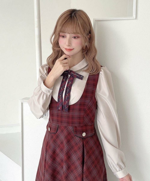 F i.n.t（フィント）の「チェックロゴリボンタイ付きブラウス（シャツ/ブラウス・レディース・ホワイト×グリーン/ライトベージュ・FREE）」の11枚目の写真