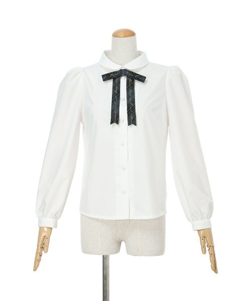 F i.n.t（フィント）の「チェックロゴリボンタイ付きブラウス（シャツ/ブラウス・レディース・ホワイト×グリーン/ライトベージュ・FREE）」の12枚目の写真