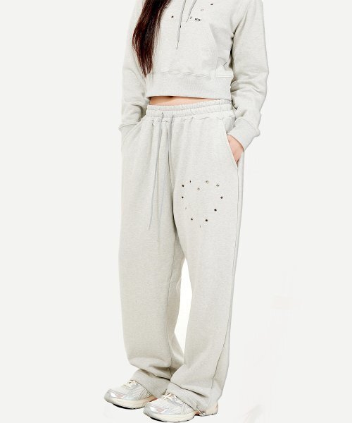 HEART EYELET SWEAT PANTS (GREY)