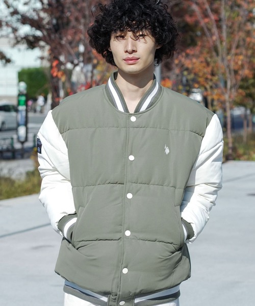 U.S. POLO ASSN.(ユーエスポロアッスン)の「【U.S. POLO ASSN. /ユーエスポロアッスン 】パデッドヴァーシティジャケット スタジャン(スタジャン・メンズ・カーキ/ネイビー・X-LARGE/LARGE/MEDIUM)」の7枚目の写真