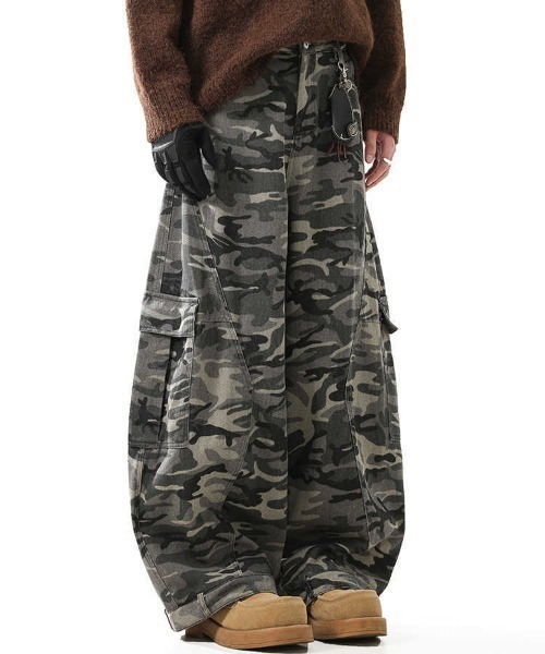 セール】【26年春夏新作】迷彩柄ミリタリーワイドバギーカーブカーゴ