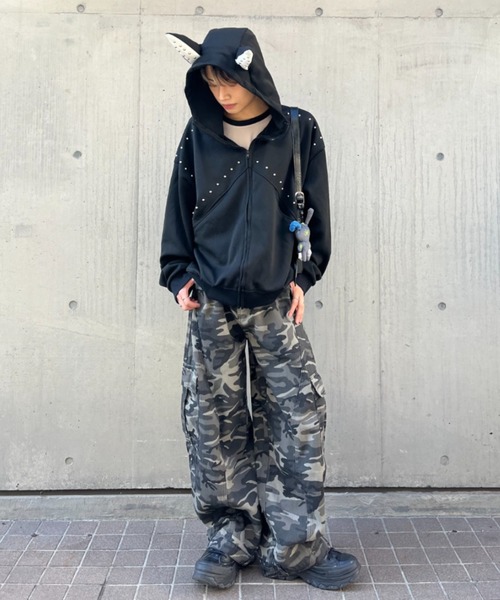 セール】【26年春夏新作】迷彩柄ミリタリーワイドバギーカーブカーゴ