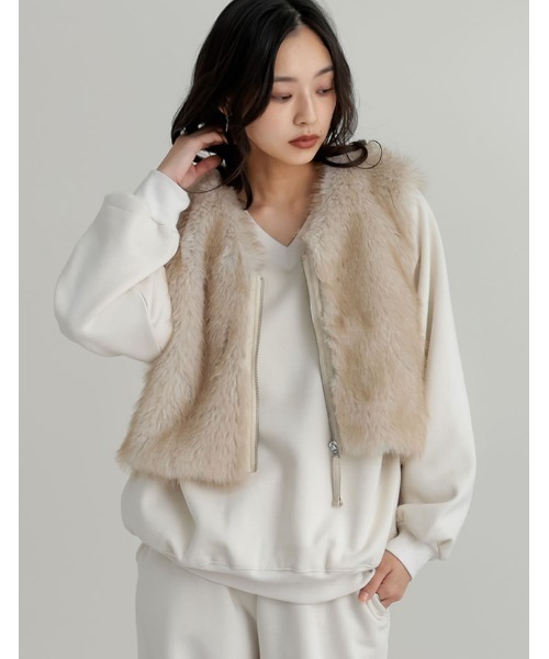 Re:EDIT(リエディ)の「フェイクファージップ付きベスト(ダウンベスト・レディース・アイボリー/ブラウン/モカ・LARGE/MEDIUM)」の11枚目の写真