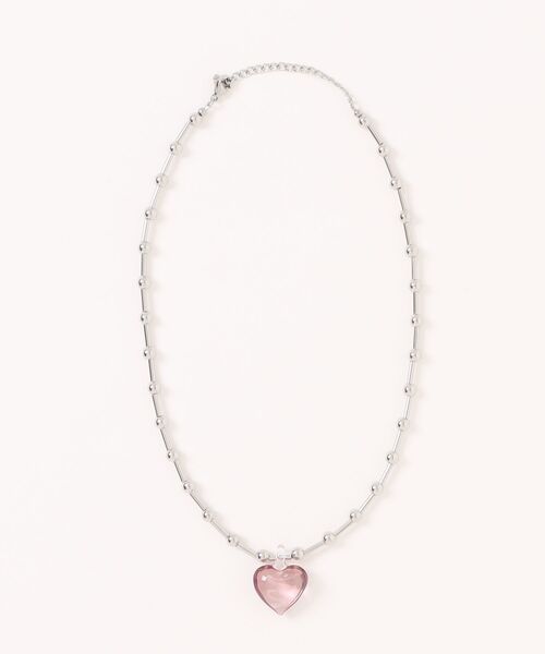 LOWRYS FARM（ローリーズファーム）の「ステンレスガラスハートネックレス　634082（ネックレス・レディース・ピンク/アイボリー/シルバー・FREE）」の2枚目の写真