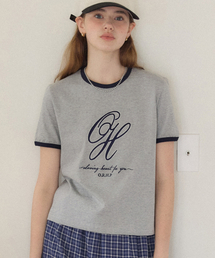 ロゴ刺繍リンガーTシャツ - メランジグレー