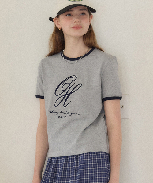 OURHOPE(アワーホープ)の「ロゴ刺繍リンガーTシャツ - メランジグレー(Tシャツ/カットソー・レディース・チャコールグレー・FREE)」の2枚目の写真