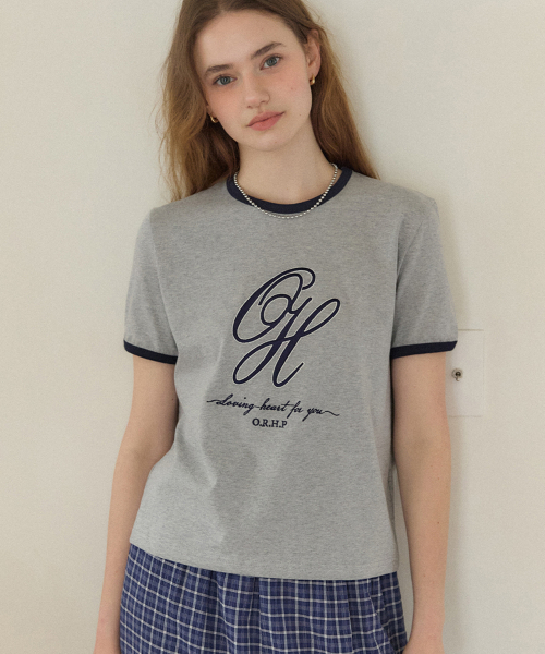 OURHOPE(アワーホープ)の「ロゴ刺繍リンガーTシャツ - メランジグレー(Tシャツ/カットソー・レディース・チャコールグレー・FREE)」の3枚目の写真