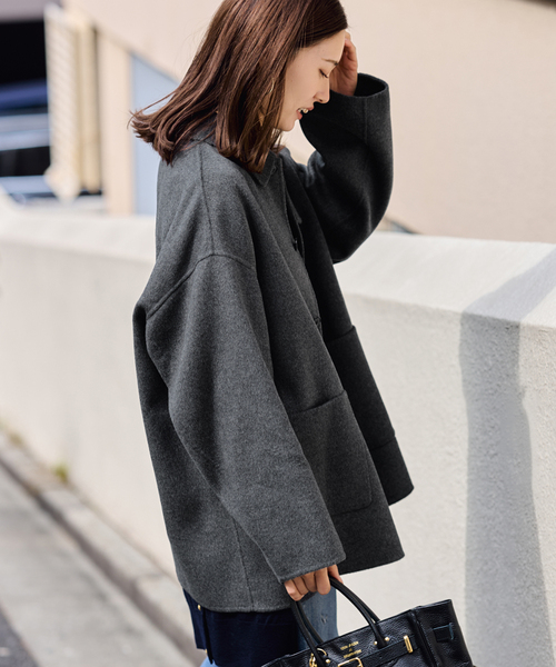 FRAMeWORK（フレームワーク）の「≪追加≫ハミルトンバルカラーミドルコート 4（グレー）（ステンカラーコート・レディース・チャコールグレー・36/38）」の9枚目の写真