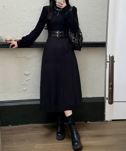 Miniministore(ミニミニストア)の「ベルト飾りロングワンピースウエストマーク(ワンピース・レディース・ブラック・L/M)」の2枚目の写真