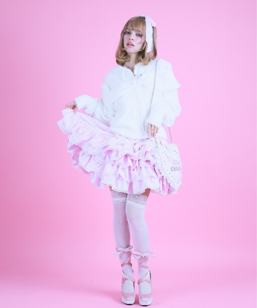 AVENCHUMU（アバンチュウム）の「Ribbon shoulder zip shaggy knit hoodie（パーカー・レディース・ピンク/ホワイト/ブラック・FREE）」の21枚目の写真