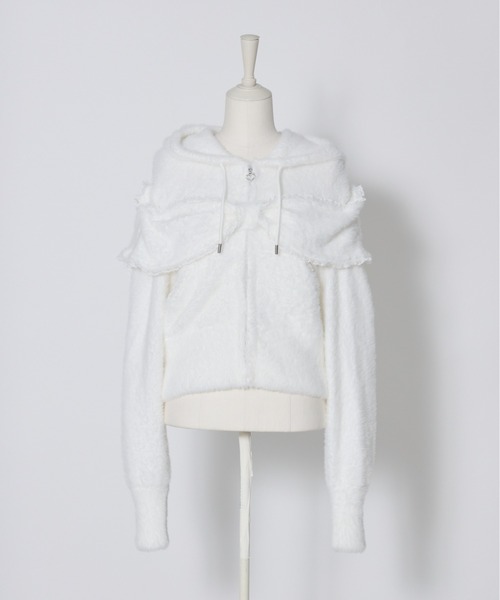 AVENCHUMU（アバンチュウム）の「Ribbon shoulder zip shaggy knit hoodie（パーカー・レディース・ピンク/ホワイト/ブラック・FREE）」の17枚目の写真