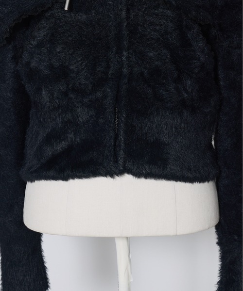 AVENCHUMU（アバンチュウム）の「Ribbon shoulder zip shaggy knit hoodie（パーカー・レディース・ピンク/ホワイト/ブラック・FREE）」の8枚目の写真