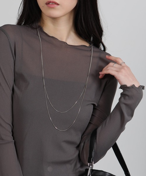 pumpkin port（パンプキンポート）の「シアーパワーネット トップスカットソー（Tシャツ/カットソー・レディース・グレー/オフホワイト/ブラック/アイボリー・M）」の2枚目の写真