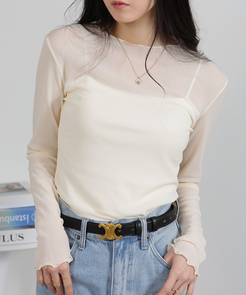 pumpkin port（パンプキンポート）の「シアーパワーネット トップスカットソー（Tシャツ/カットソー・レディース・グレー/オフホワイト/ブラック/アイボリー・M）」の13枚目の写真