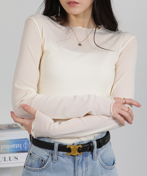 pumpkin port（パンプキンポート）の「シアーパワーネット トップスカットソー（Tシャツ/カットソー・レディース・グレー/オフホワイト/ブラック/アイボリー・M）」の14枚目の写真