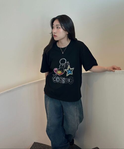 COSO(コソ)の「コソ キーリング オーバー Tシャツ (ブラック)(Tシャツ/カットソー・レディース・ブラック・S/M/L)」の3枚目の写真