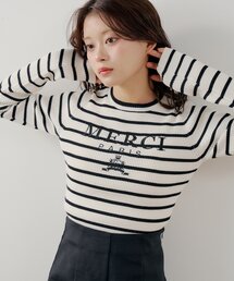 【5色展開】ロゴ刺繍リブニット