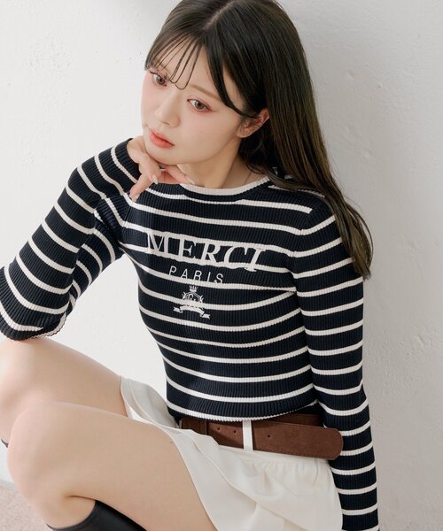 セール】【5色展開】ロゴ刺繍リブニット（ニット/セーター）｜Chico