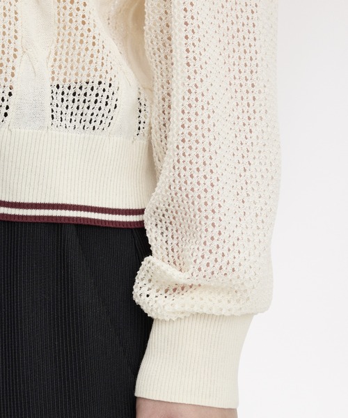 FRED PERRY（フレッドペリー）の「Mesh Cable Knit Jumper／メッシュケーブルニット（ニット/セーター・レディース・ベージュ/ネイビー・10）」の5枚目の写真