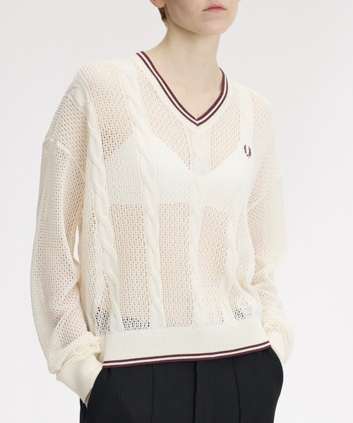 FRED PERRY（フレッドペリー）の「Mesh Cable Knit Jumper／メッシュケーブルニット（ニット/セーター・レディース・ベージュ/ネイビー・10）」の14枚目の写真