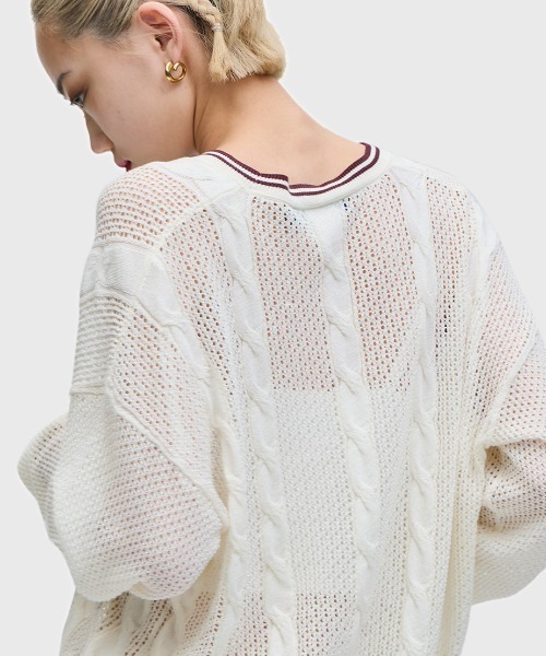 FRED PERRY（フレッドペリー）の「Mesh Cable Knit Jumper／メッシュケーブルニット（ニット/セーター・レディース・ベージュ/ネイビー・10）」の11枚目の写真