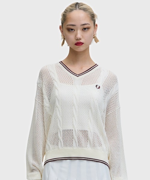 FRED PERRY（フレッドペリー）の「Mesh Cable Knit Jumper／メッシュケーブルニット（ニット/セーター・レディース・ベージュ/ネイビー・10）」の12枚目の写真