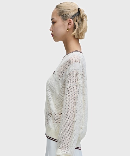 FRED PERRY（フレッドペリー）の「Mesh Cable Knit Jumper／メッシュケーブルニット（ニット/セーター・レディース・ベージュ/ネイビー・10）」の13枚目の写真