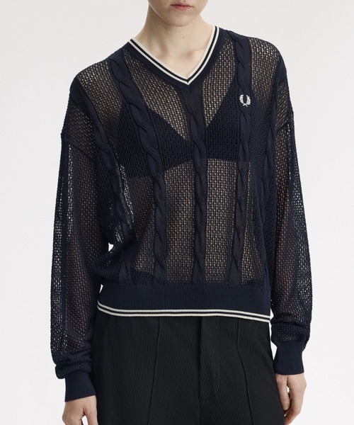 FRED PERRY（フレッドペリー）の「Mesh Cable Knit Jumper／メッシュケーブルニット（ニット/セーター・レディース・ベージュ/ネイビー・10）」の19枚目の写真