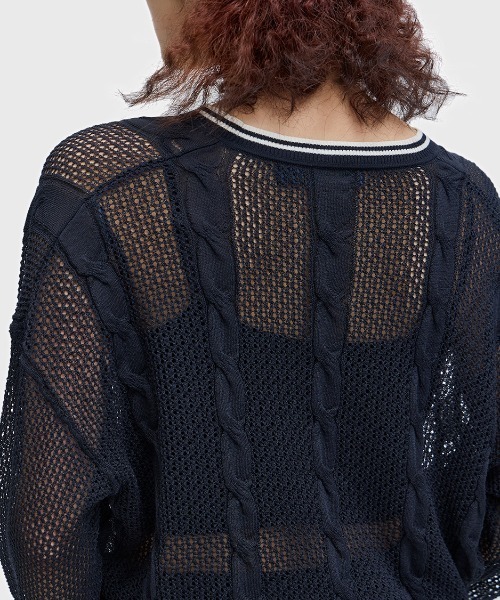 FRED PERRY（フレッドペリー）の「Mesh Cable Knit Jumper／メッシュケーブルニット（ニット/セーター・レディース・ベージュ/ネイビー・10）」の16枚目の写真