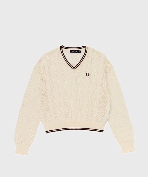 FRED PERRY（フレッドペリー）の「Mesh Cable Knit Jumper／メッシュケーブルニット（ニット/セーター・レディース・ベージュ/ネイビー・10）」の20枚目の写真