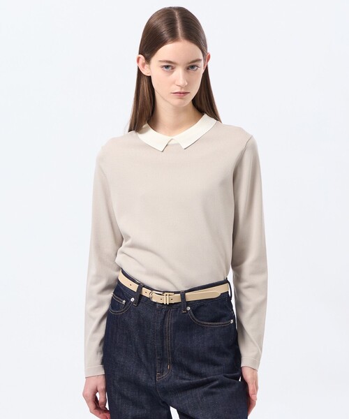 MACKINTOSH PHILOSOPHY(マッキントッシュ フィロソフィー)の「【Bicolor Knit Polo(バイカラーニットポロ)】ロングスリーブ(ニット/セーター・レディース・ピンク系その他2/ベージュ系その他/ブラック・38)」の2枚目の写真