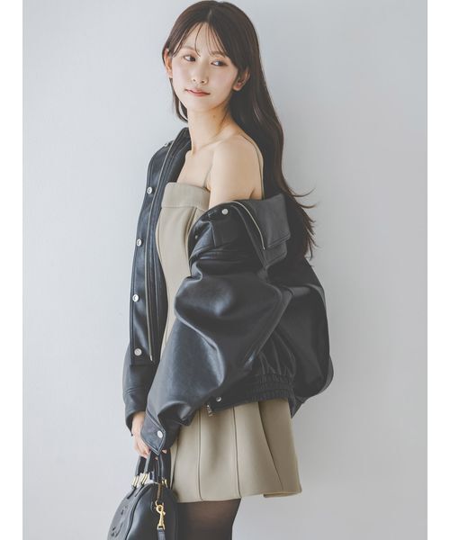 SNIDEL（スナイデル）の「ビッグスタンドカラーレザーブルゾン（ブルゾン・レディース・ブラック/ブラウン・1/0）」の2枚目の写真