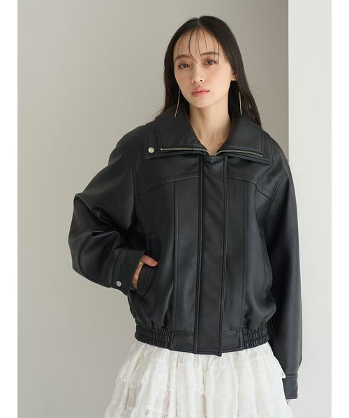 SNIDEL（スナイデル）の「ビッグスタンドカラーレザーブルゾン（ブルゾン・レディース・ブラック/ブラウン・1/0）」の10枚目の写真